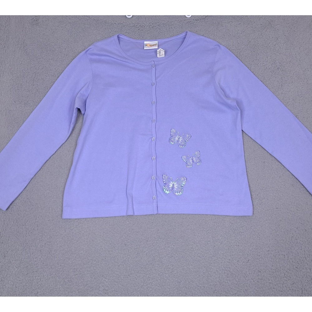Morning Sun Cardigan Top Womens XL Purple Lavender‎ Butterfly Button Up